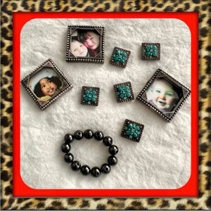 👑✅DIY Black Magnetic Beads, Turquoise stones & mini Frames Charm Bracelet Kit